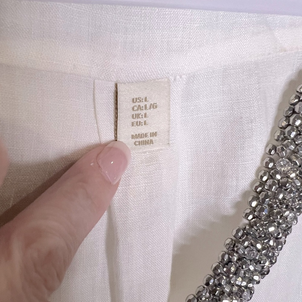 306. Cynthia Rowley Beaded V-Neck Linen Top Cream/Bronze Large - Picture 4 of 7